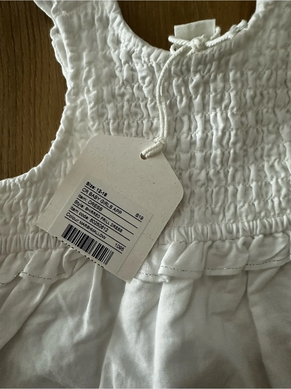 NWT Country Road Baby Girl White Shirred Frill Organic Cotton Dress 12-18M